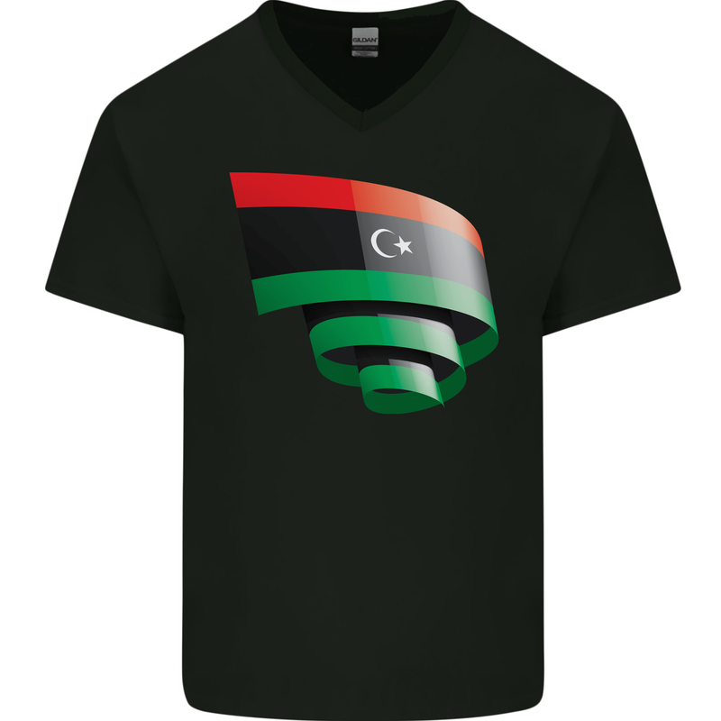 Curled Libya Flag Libyan Day Football Mens V-Neck Cotton T-Shirt Black