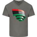 Curled Libya Flag Libyan Day Football Mens V-Neck Cotton T-Shirt Charcoal