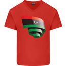 Curled Libya Flag Libyan Day Football Mens V-Neck Cotton T-Shirt Red