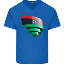 Curled Libya Flag Libyan Day Football Mens V-Neck Cotton T-Shirt Royal Blue