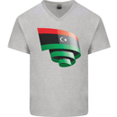Curled Libya Flag Libyan Day Football Mens V-Neck Cotton T-Shirt Sports Grey