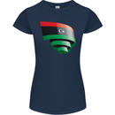 Curled Libya Flag Libyan Day Football Womens Petite Cut T-Shirt Navy Blue