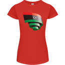 Curled Libya Flag Libyan Day Football Womens Petite Cut T-Shirt Red