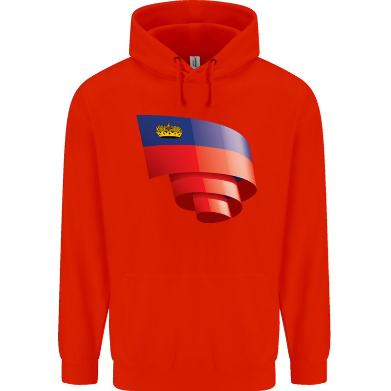 Curled Liechtenstein Flag Liechtensteiner Day Football Childrens Kids Hoodie Bright Red