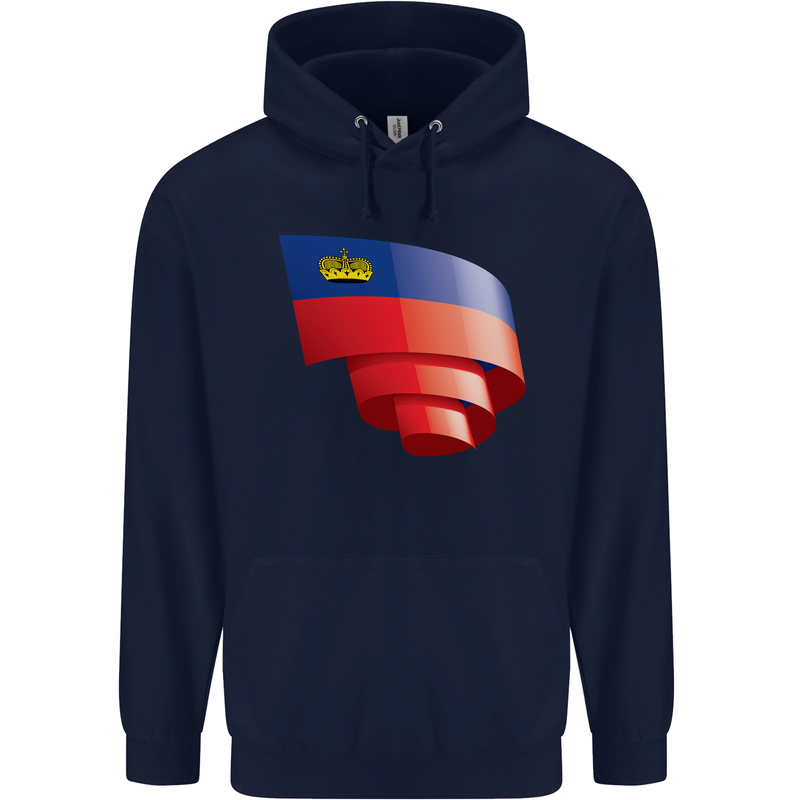 Curled Liechtenstein Flag Liechtensteiner Day Football Childrens Kids Hoodie Navy Blue