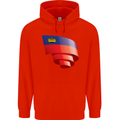 Curled Liechtenstein Flag Liechtensteiner Day Football Mens 80% Cotton Hoodie Bright Red