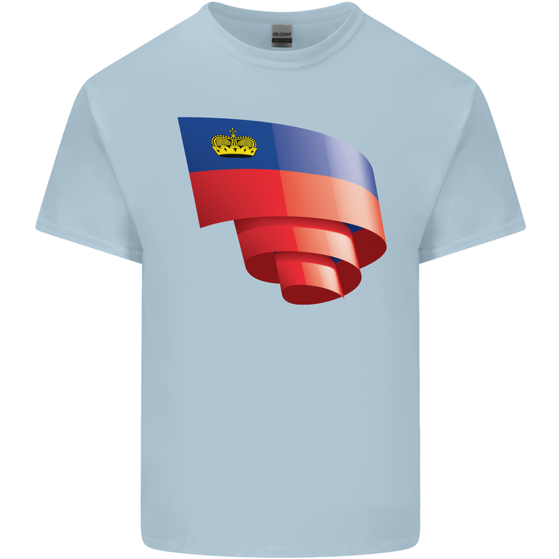 Curled Liechtenstein Flag Liechtensteiner Day Football Mens Cotton T-Shirt Tee Top Light Blue