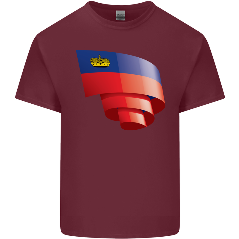 Curled Liechtenstein Flag Liechtensteiner Day Football Mens Cotton T-Shirt Tee Top Maroon