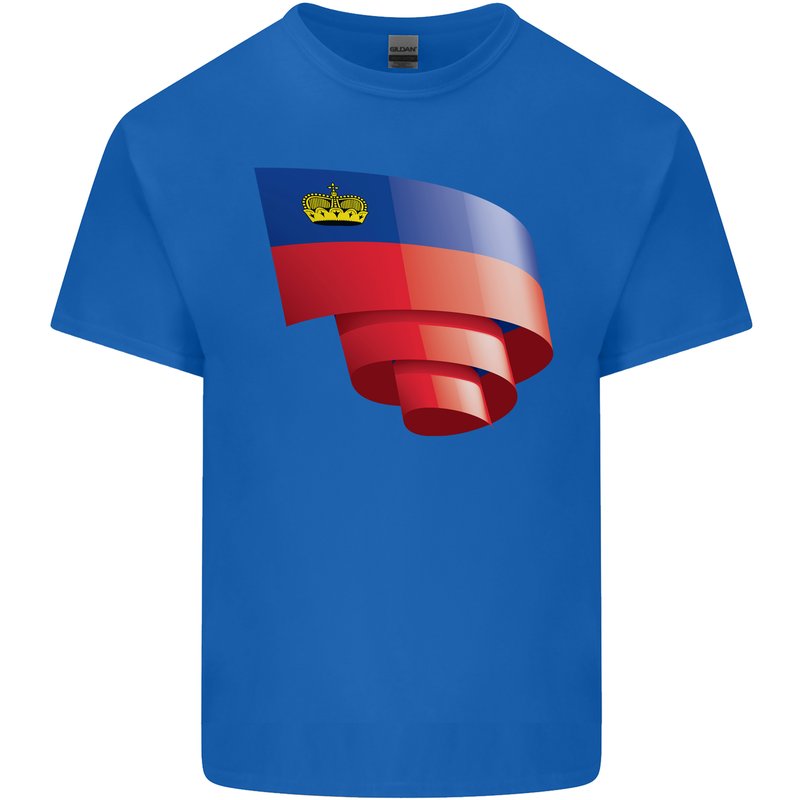 Curled Liechtenstein Flag Liechtensteiner Day Football Mens Cotton T-Shirt Tee Top Royal Blue