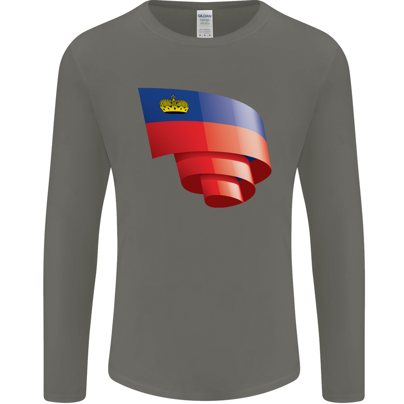Curled Liechtenstein Flag Liechtensteiner Day Football Mens Long Sleeve T-Shirt Charcoal