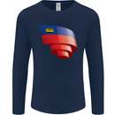 Curled Liechtenstein Flag Liechtensteiner Day Football Mens Long Sleeve T-Shirt Navy Blue