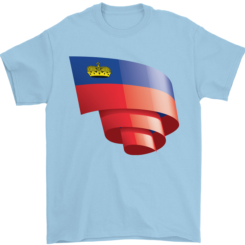 Curled Liechtenstein Flag Liechtensteiner Day Football Mens T-Shirt 100% Cotton Light Blue