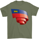 Curled Liechtenstein Flag Liechtensteiner Day Football Mens T-Shirt 100% Cotton Military Green