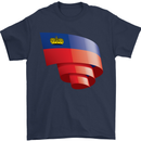 Curled Liechtenstein Flag Liechtensteiner Day Football Mens T-Shirt 100% Cotton Navy Blue