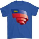 Curled Liechtenstein Flag Liechtensteiner Day Football Mens T-Shirt 100% Cotton Royal Blue