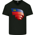 Curled Liechtenstein Flag Liechtensteiner Day Football Mens V-Neck Cotton T-Shirt Black