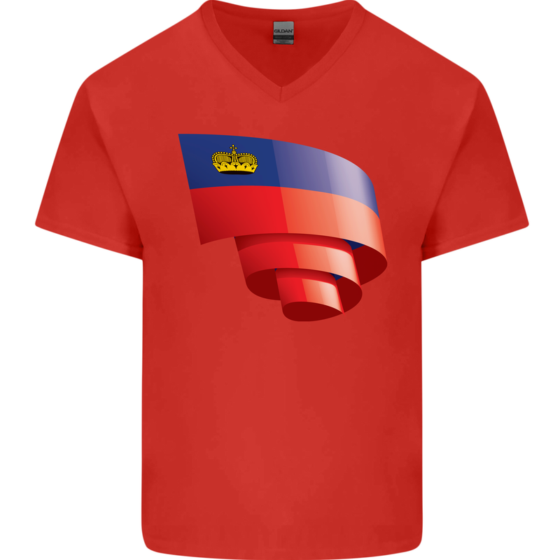 Curled Liechtenstein Flag Liechtensteiner Day Football Mens V-Neck Cotton T-Shirt Red