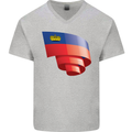 Curled Liechtenstein Flag Liechtensteiner Day Football Mens V-Neck Cotton T-Shirt Sports Grey