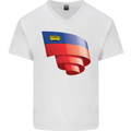 Curled Liechtenstein Flag Liechtensteiner Day Football Mens V-Neck Cotton T-Shirt White