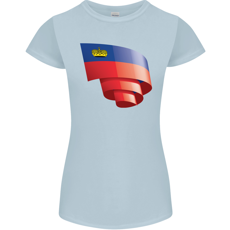 Curled Liechtenstein Flag Liechtensteiner Day Football Womens Petite Cut T-Shirt Light Blue