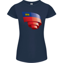 Curled Liechtenstein Flag Liechtensteiner Day Football Womens Petite Cut T-Shirt Navy Blue