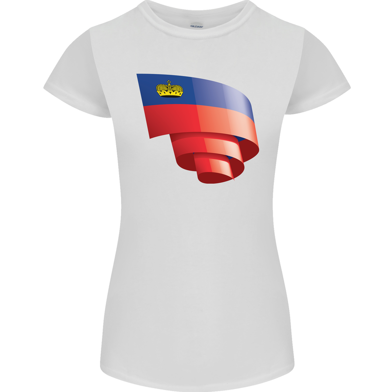 Curled Liechtenstein Flag Liechtensteiner Day Football Womens Petite Cut T-Shirt White
