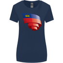 Curled Liechtenstein Flag Liechtensteiner Day Football Womens Wider Cut T-Shirt Navy Blue