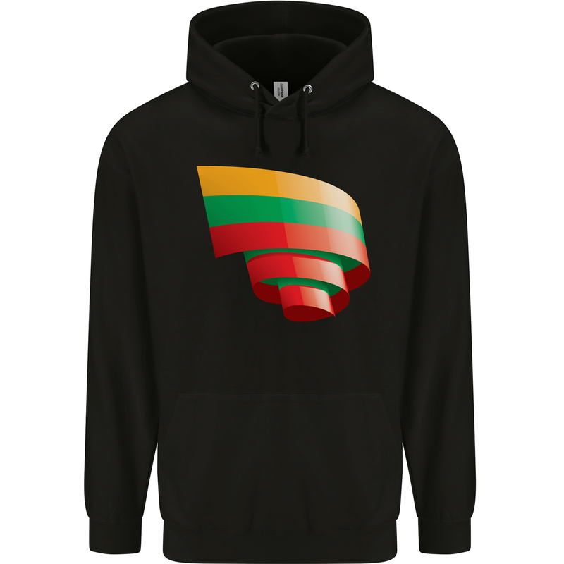 Curled Lithuania Flag Lithuania Day Football Childrens Kids Hoodie Black