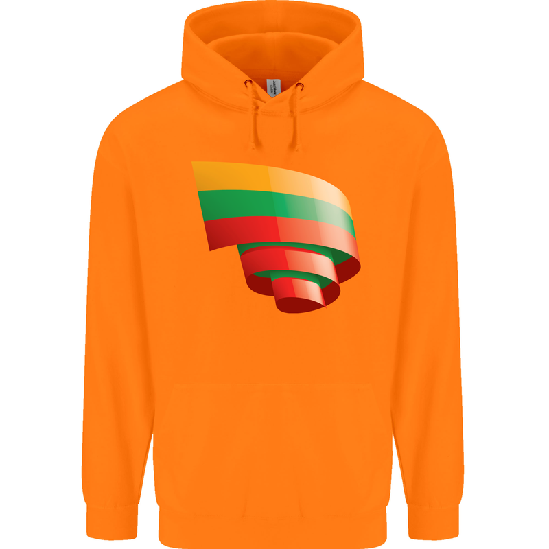 Curled Lithuania Flag Lithuania Day Football Childrens Kids Hoodie Orange