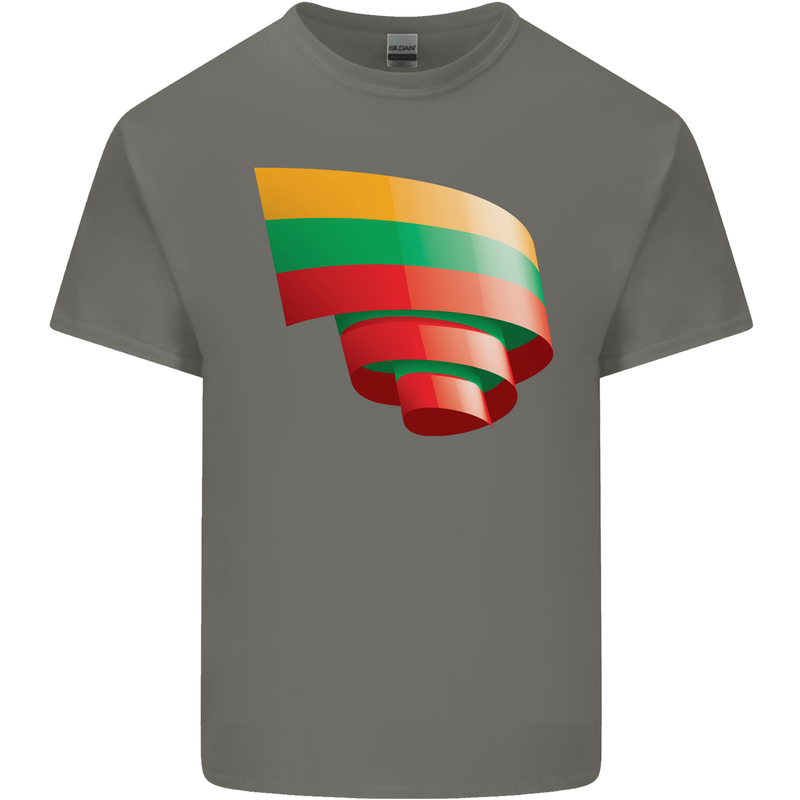 Curled Lithuania Flag Lithuania Day Football Kids T-Shirt Childrens Charcoal