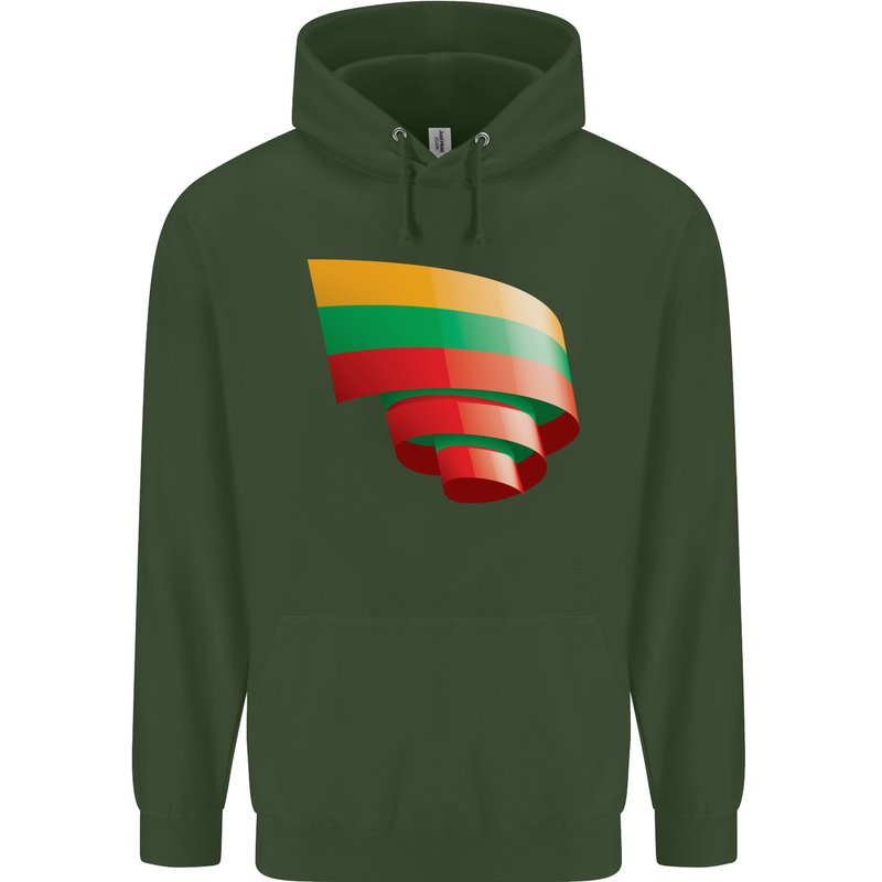 Curled Lithuania Flag Lithuania Day Football Mens 80% Cotton Hoodie Forest Green
