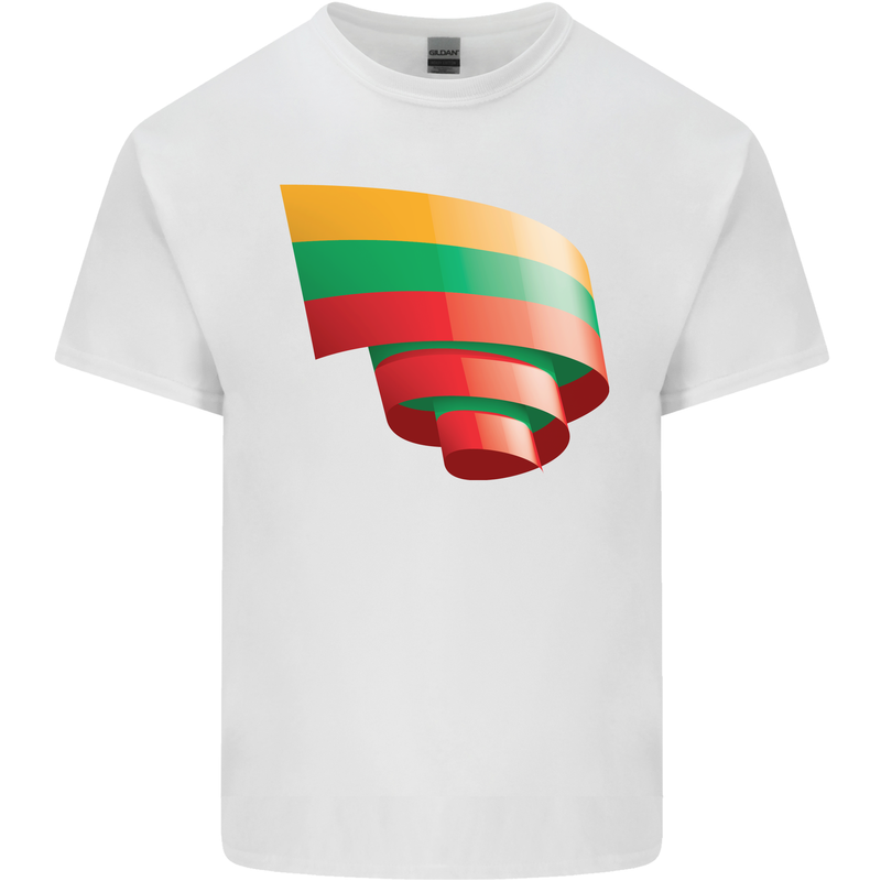 Curled Lithuania Flag Lithuania Day Football Mens Cotton T-Shirt Tee Top White