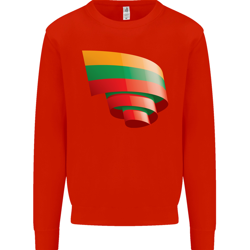 Curled Lithuania Flag Lithuania Day Football Mens Sweatshirt Jumper Bright Red
