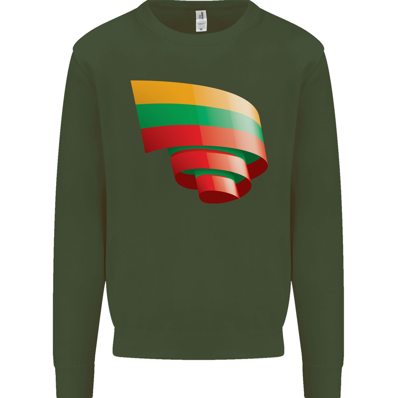 Curled Lithuania Flag Lithuania Day Football Mens Sweatshirt Jumper Forest Green