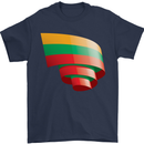 Curled Lithuania Flag Lithuania Day Football Mens T-Shirt 100% Cotton Navy Blue