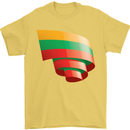 Curled Lithuania Flag Lithuania Day Football Mens T-Shirt 100% Cotton Yellow