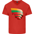 Curled Lithuania Flag Lithuania Day Football Mens V-Neck Cotton T-Shirt Red