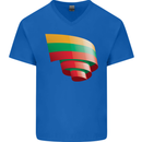 Curled Lithuania Flag Lithuania Day Football Mens V-Neck Cotton T-Shirt Royal Blue