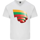 Curled Lithuania Flag Lithuania Day Football Mens V-Neck Cotton T-Shirt White