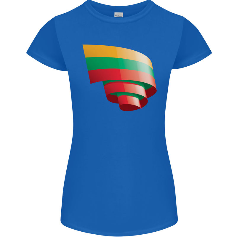 Curled Lithuania Flag Lithuania Day Football Womens Petite Cut T-Shirt Royal Blue