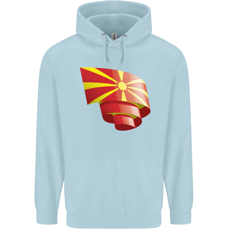 Curled Macedonia Flag Macedonian Day Football Childrens Kids Hoodie Light Blue
