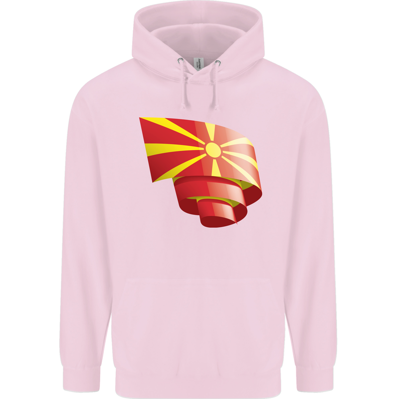 Curled Macedonia Flag Macedonian Day Football Childrens Kids Hoodie Light Pink