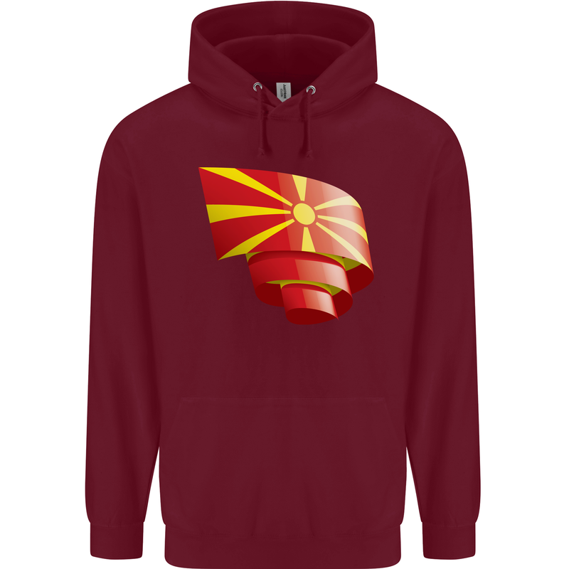 Curled Macedonia Flag Macedonian Day Football Childrens Kids Hoodie Maroon