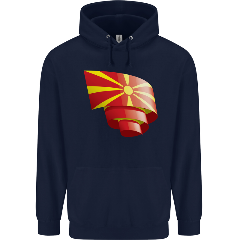 Curled Macedonia Flag Macedonian Day Football Childrens Kids Hoodie Navy Blue