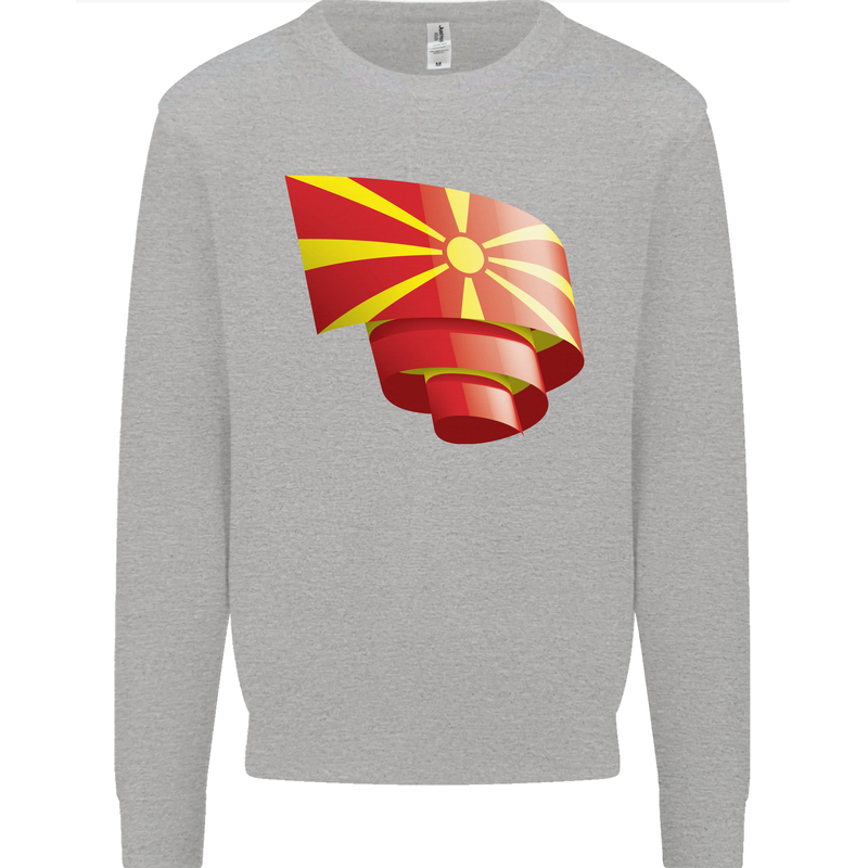 Curled Macedonia Flag Macedonian Day Football Kids Sweatshirt Jumper Sports Grey
