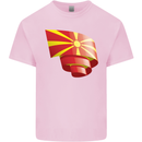 Curled Macedonia Flag Macedonian Day Football Kids T-Shirt Childrens Light Pink
