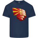 Curled Macedonia Flag Macedonian Day Football Kids T-Shirt Childrens Navy Blue