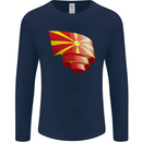 Curled Macedonia Flag Macedonian Day Football Mens Long Sleeve T-Shirt Navy Blue