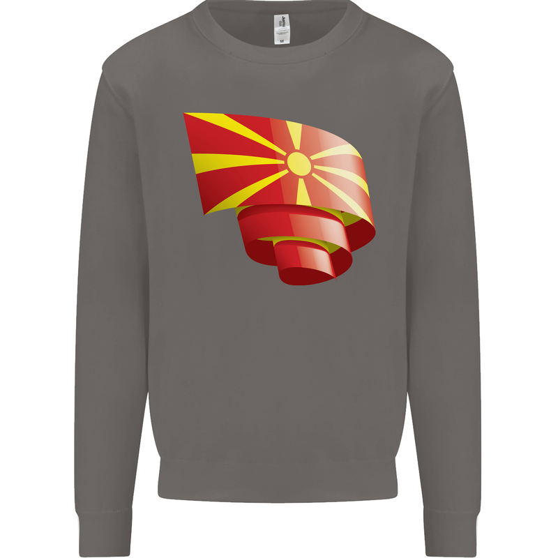 Curled Macedonia Flag Macedonian Day Football Mens Sweatshirt Jumper Charcoal