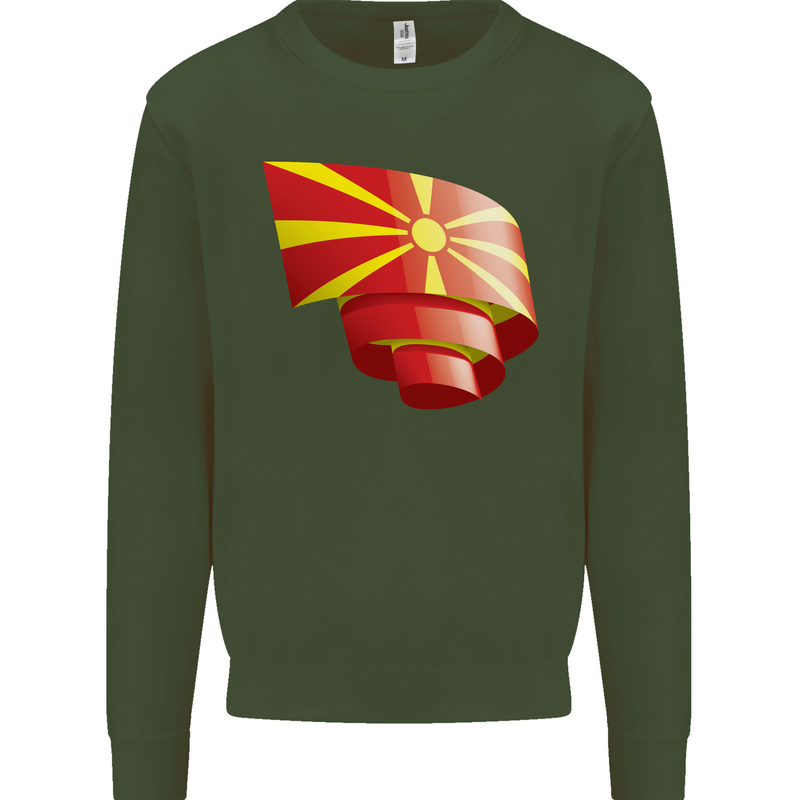 Curled Macedonia Flag Macedonian Day Football Mens Sweatshirt Jumper Forest Green